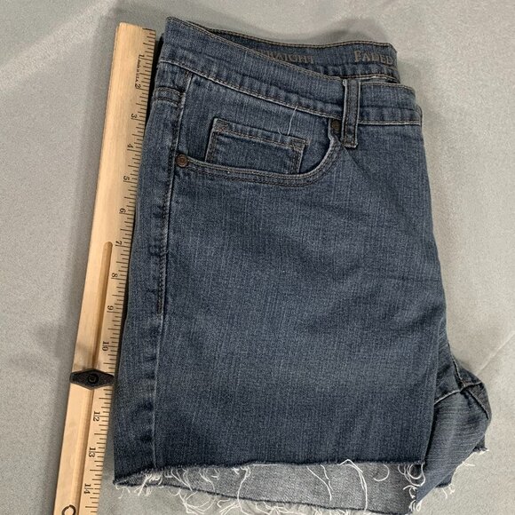 Faded Glory High Rise Jean Shorts 16W Cutoff Frayed Hem Stretch Denim Blue - Picture 3 of 11